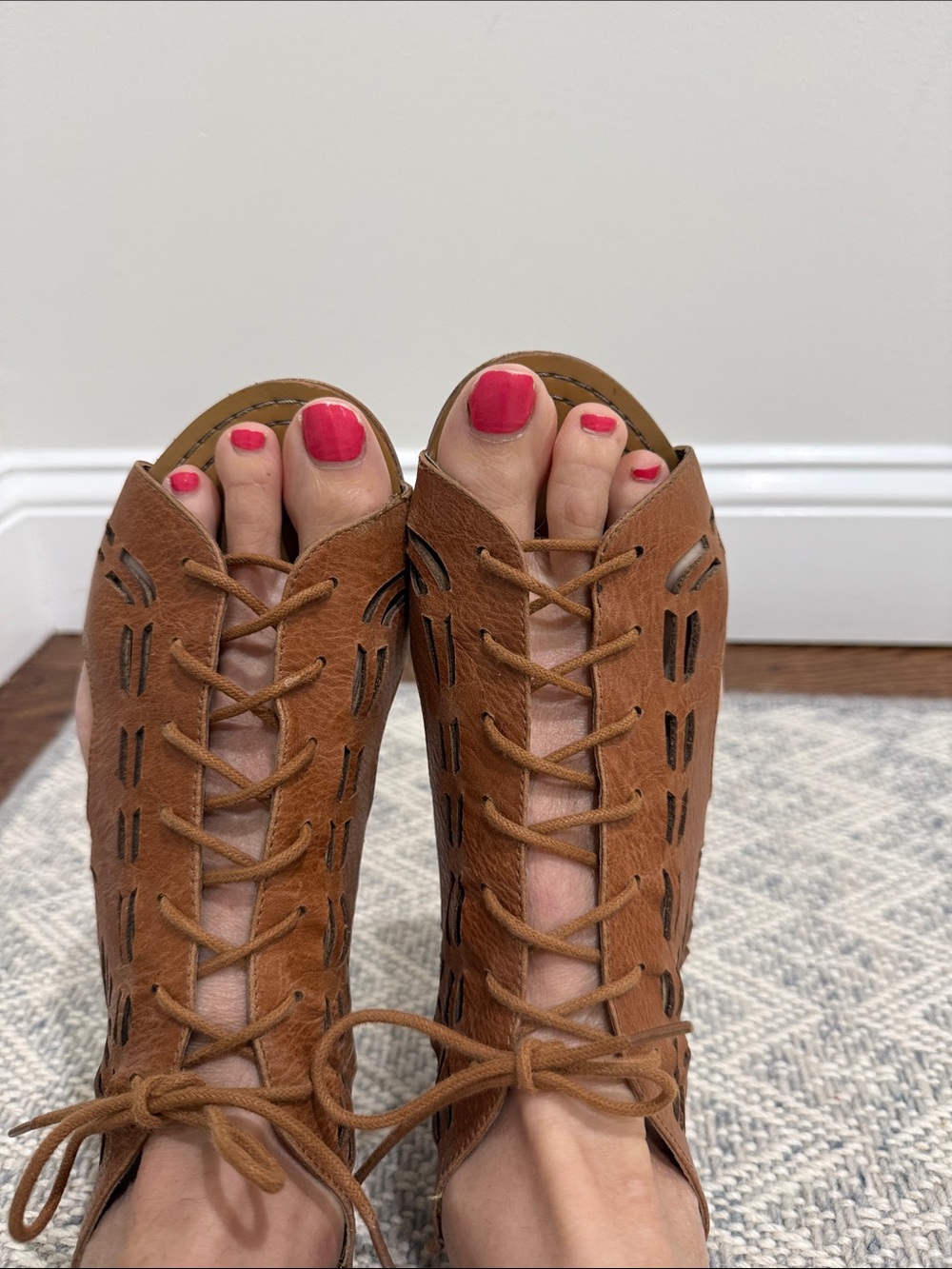 Cynthia Vincent Brown Lace-Up Cutout Open-Toe Sandals
